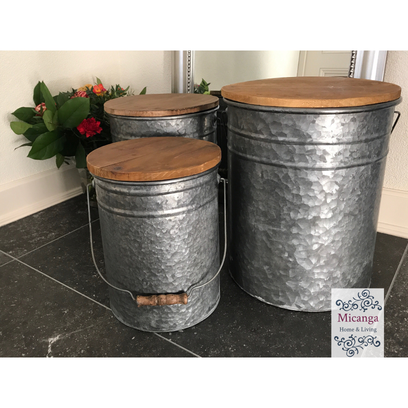 Brocante zinken emmerset (3 delig)